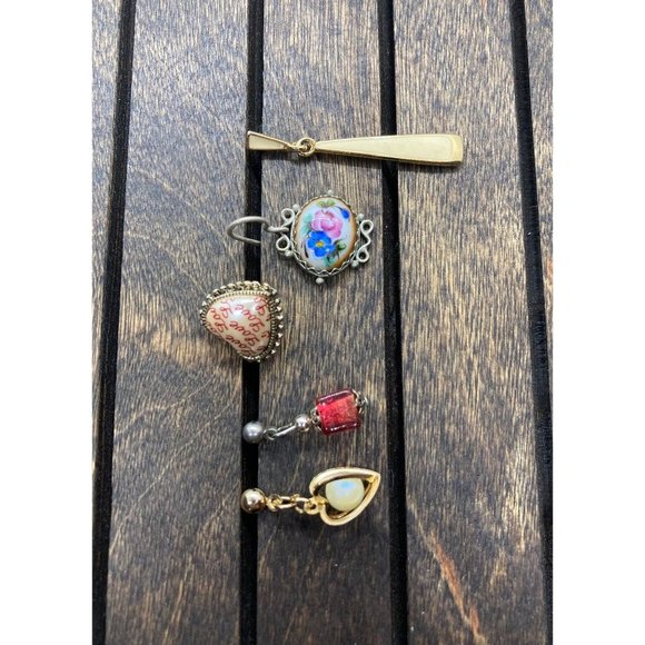 Set of 5 Single Dangle Earrings Unisex Valentines Day Heart Love Themed - Picture 3 of 4